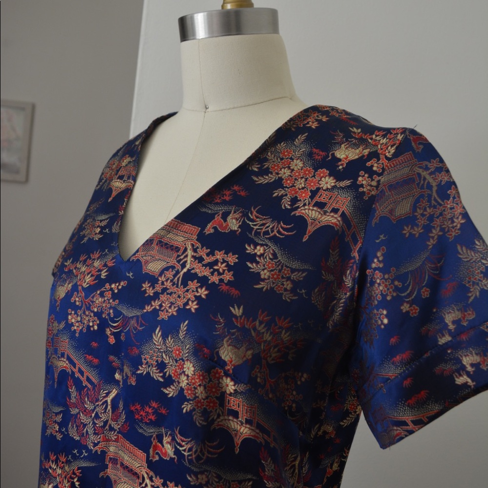 Vintage Floral Chinese Print Dress